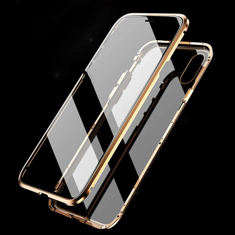 Чехол из прозрачного стекла с магнитной адсорбцией для iPhone XS Max XR XS X 7 8 6 6S Plus, с полным покрытием, сенсорный экран
