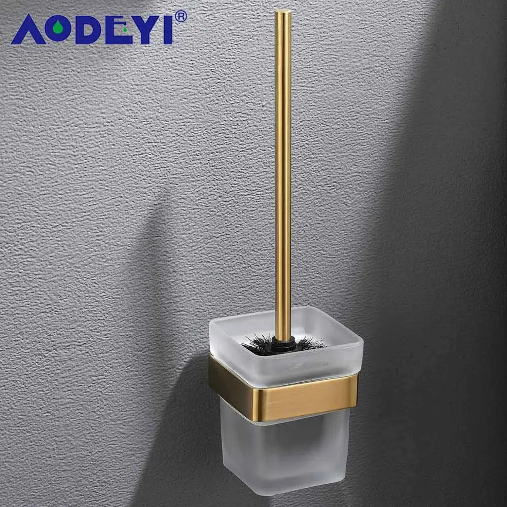Toliet Brush Holder Набор оборудования для ванной комнаты матовый золотой Халат крюк стойки для полотенец Бар Полка держатель бумаги настенное крепление аксессуары для ванной комнаты латунь - Цвет: Toliet Brush Holder