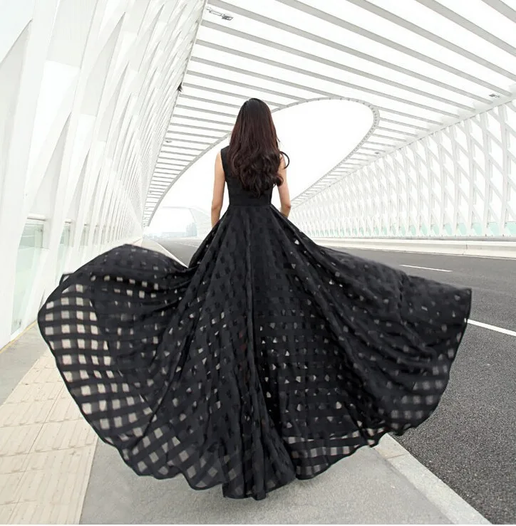 Женское Повседневное платье макси из органзы элегантное облегающее черно белое