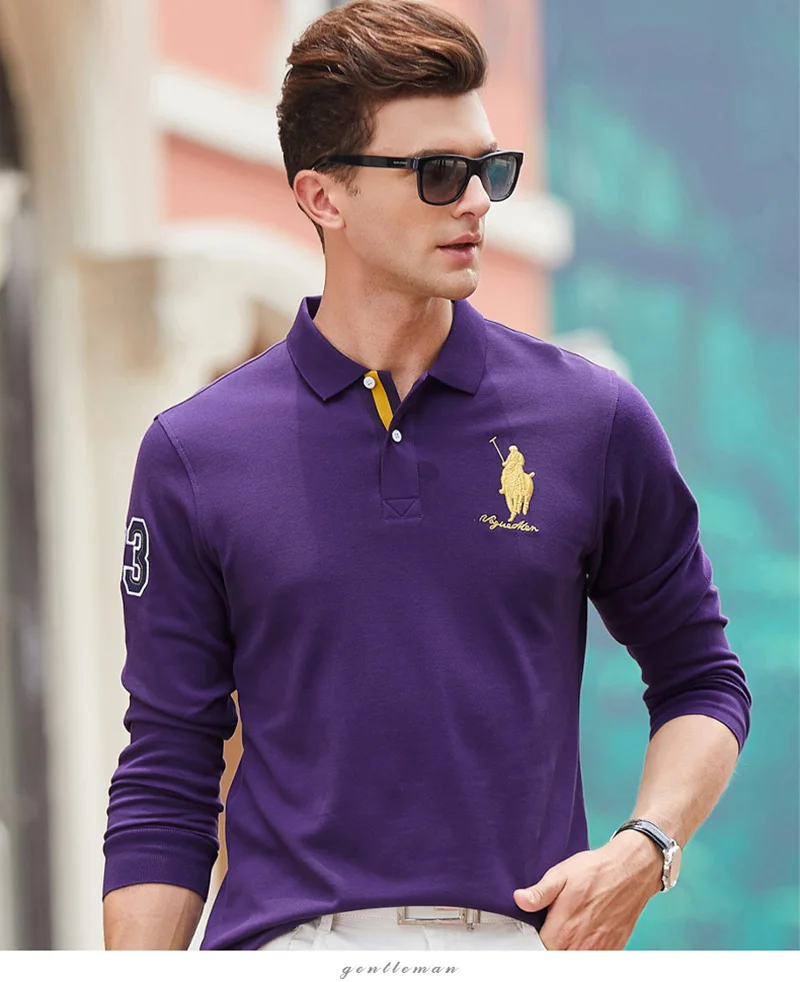 Верхняя одежда Qualite Solide couleur 3D Broderie Polo Chemise повседневные рубашки поло hommes de Polo A manches Longues 2019New поступление поло