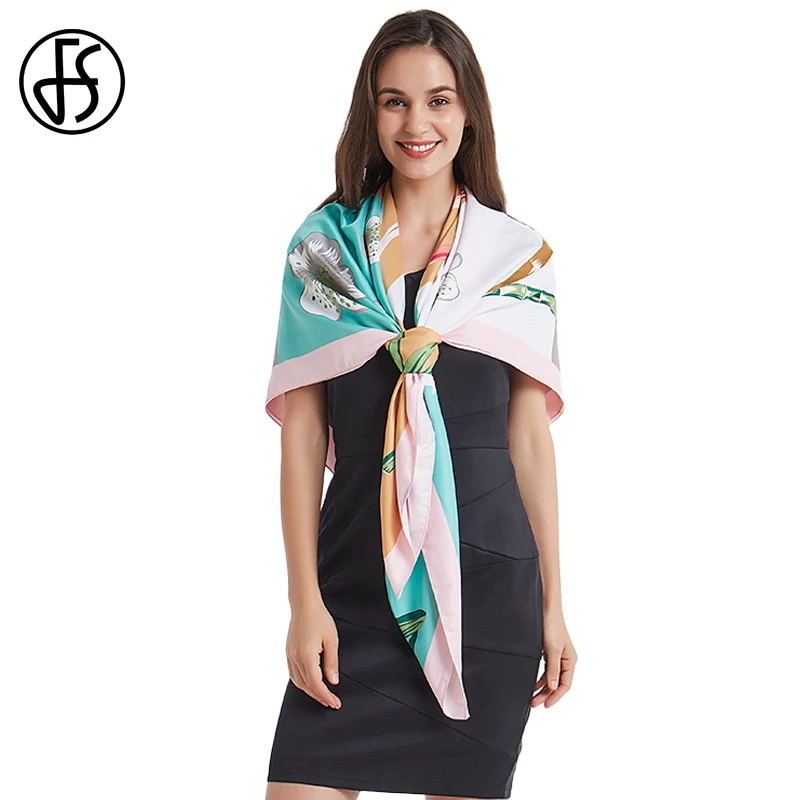 

FS Fashion Square Silk Scarves For Women Floral Print Scarf Hijab Muffler Bandana Ladies Luxury Design Shawls Wraps Echarpe