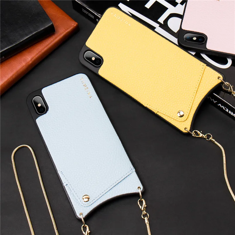Wallet Bag Credit Cards Leather Phone Cover Crossbody with Pocket Strap Long Chain for iphone 7 XR XS MAX X 6S 6 8 plus case |