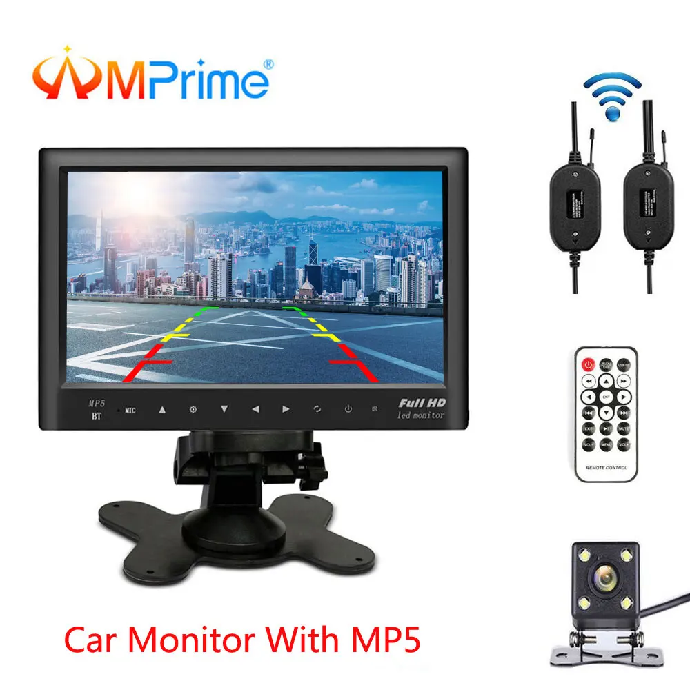 AMPrime заднего вида Мониторы беспроводной 7 &quotтонкий Bluetooth USB MP5 плеер с Mini 4