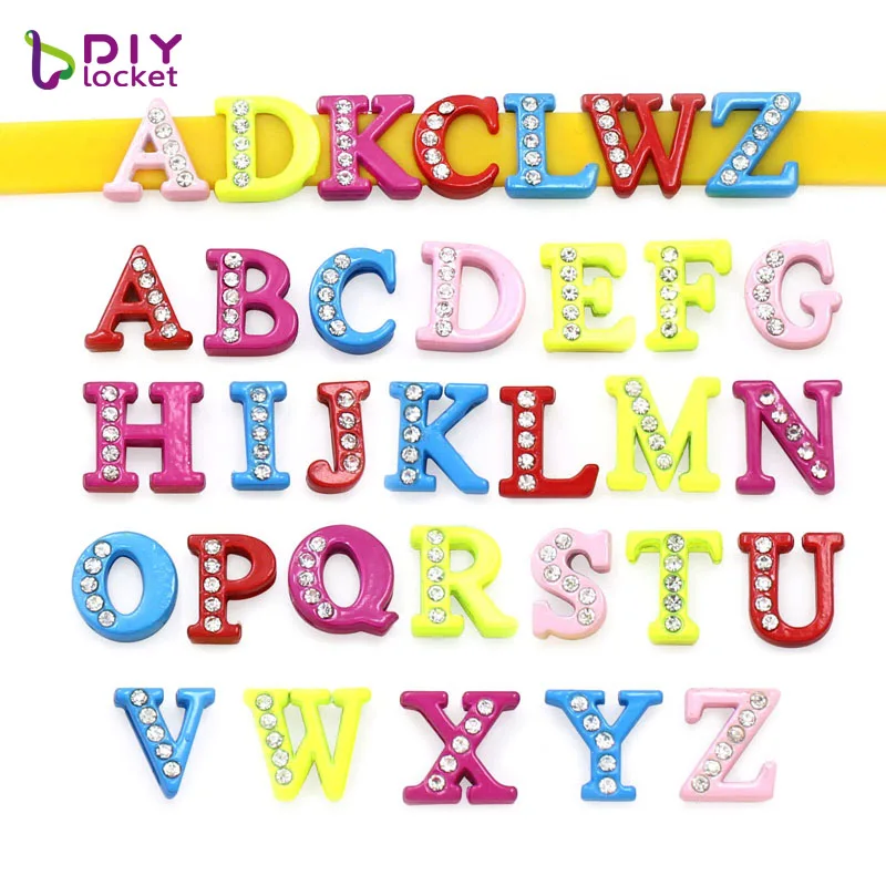 20 штук 8 мм Красочные A-Z слайд-шарики Амулеты Стразы на одной половине Слайд буквы подходит 8 мм для самоделки браслета LSSL026* 20