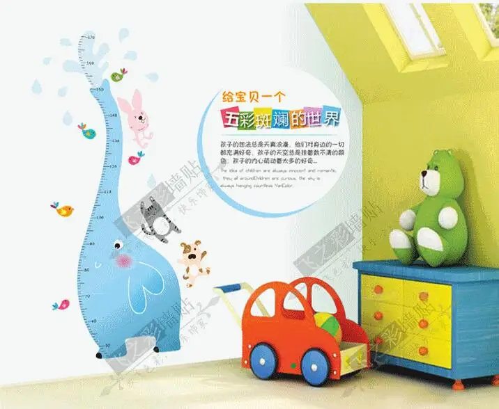 Милый детский настенный стикер с таблицей высоты мультяшный жираф слон линейка