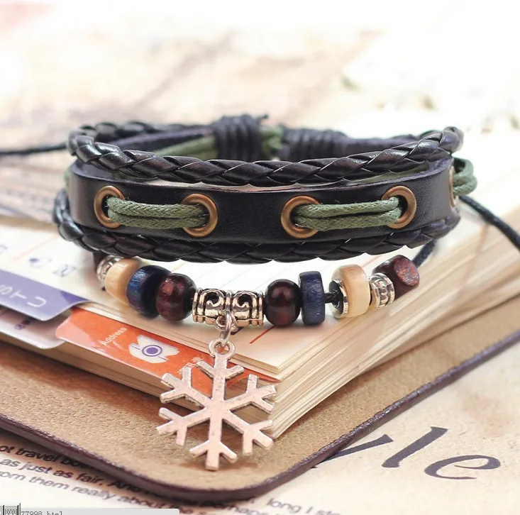 New Style Handmade Braided Alloy Snow Pendant Wax Cord Leather Charm Bracelet RuYiSLQ202 | Украшения и аксессуары