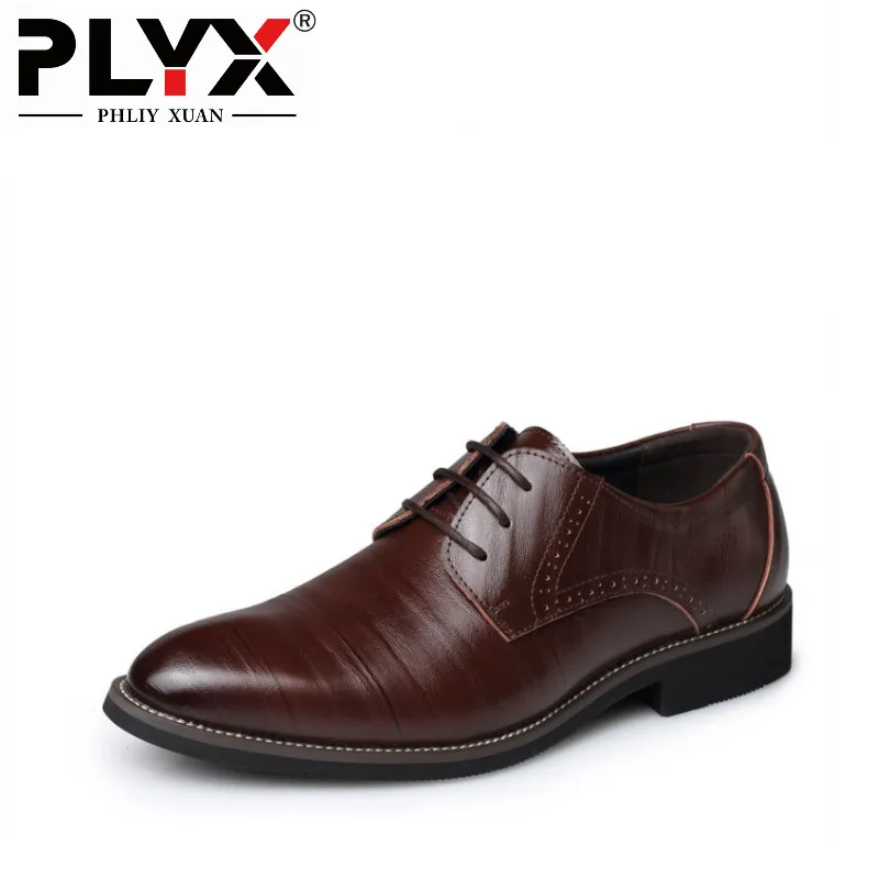 PHLIY XUAN/Большие размеры 37-48; кожаные мужские туфли-оксфорды; модные повседневные мужские туфли с острым носком в деловом стиле; свадебные модельные туфли на плоской подошве;