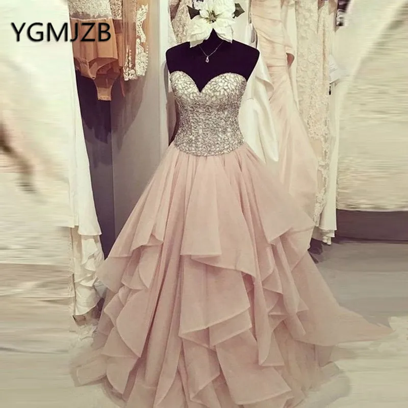 Пышное Бальное Платье Вечернее с блестящими бусинами милое длинное шифоновое