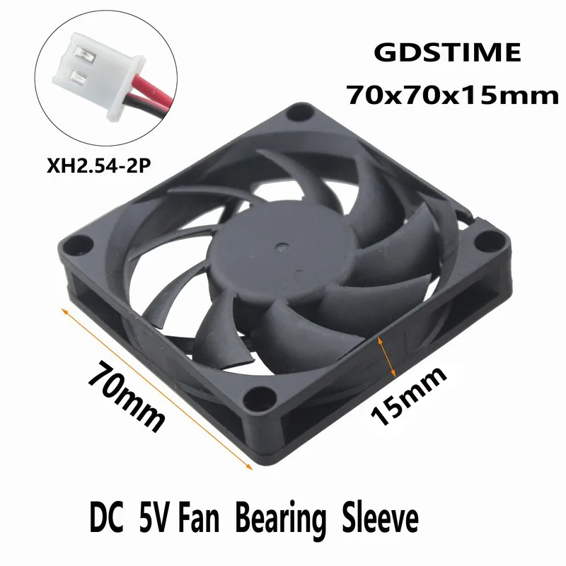 

Gdstime 100 Pieces 70x70x15mm 7015 5V DC Brushless Cooling Fan 70mm x 15mm 2Pin PC Case Radiator 7cm Silent Cooler