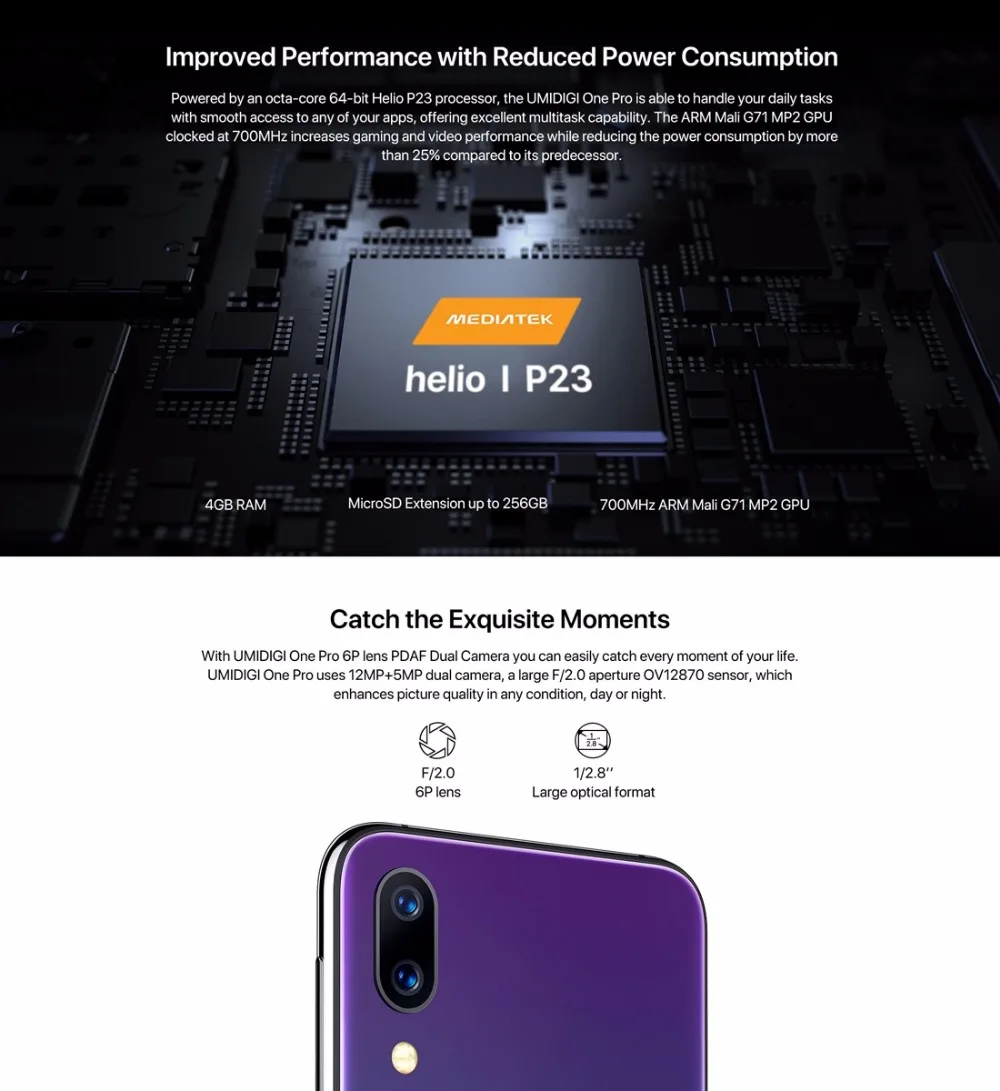 UMIDIGI One Pro Global Band 5.9&quot Android 8.1 mobile phone wireless charge 4GB 64GB P23 Octa Core smartphone 12MP+5MP Dual 4G NFC |