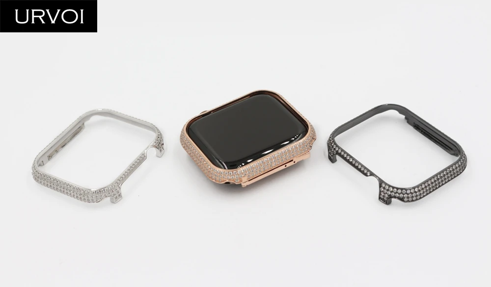 URVOI Роскошный чехол для Apple Watch series 5 4 3 2 1 рамка блестящие стразы металлический