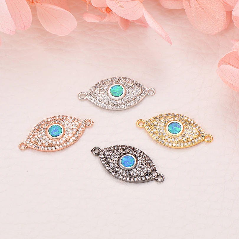 Neovivi Blue Opal CZ Trendy Devil's Eye Charm Women Men Bracelets Craft DIY Connector Cubic Zirconia Charms for Jewelry Making |