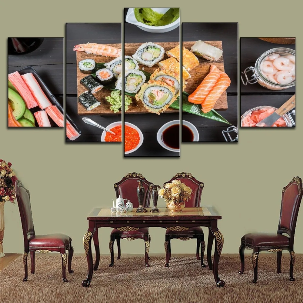 5 шт. икра и суши Ассорти Плакаты современный Кухня &amp ресторан живопись на холсте