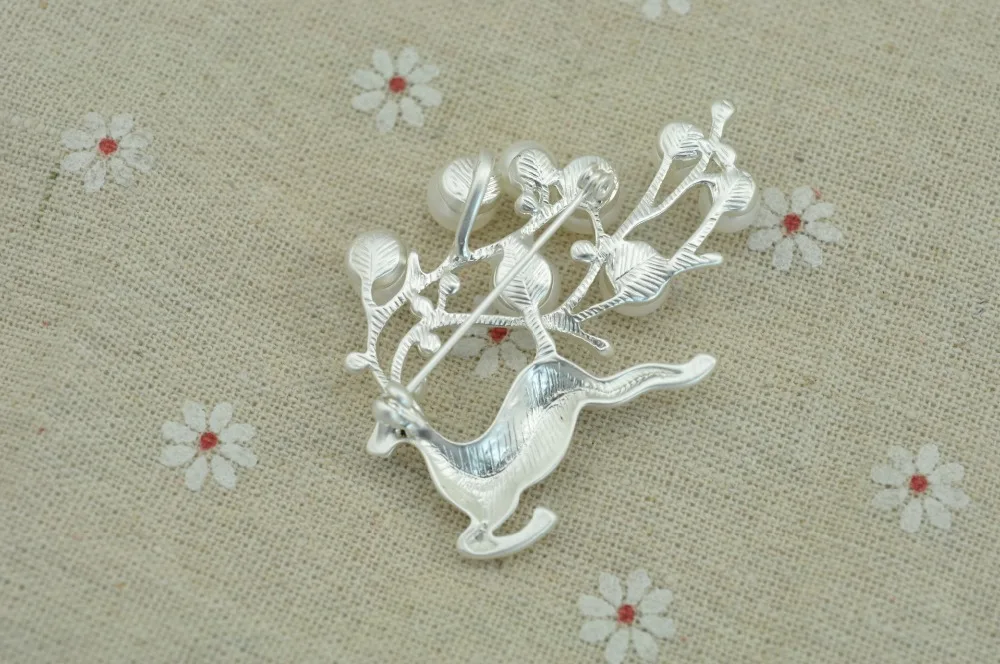 Посеребренные Создана Жемчужина Олень Брошь Ювелирные Изделия Милые Животные