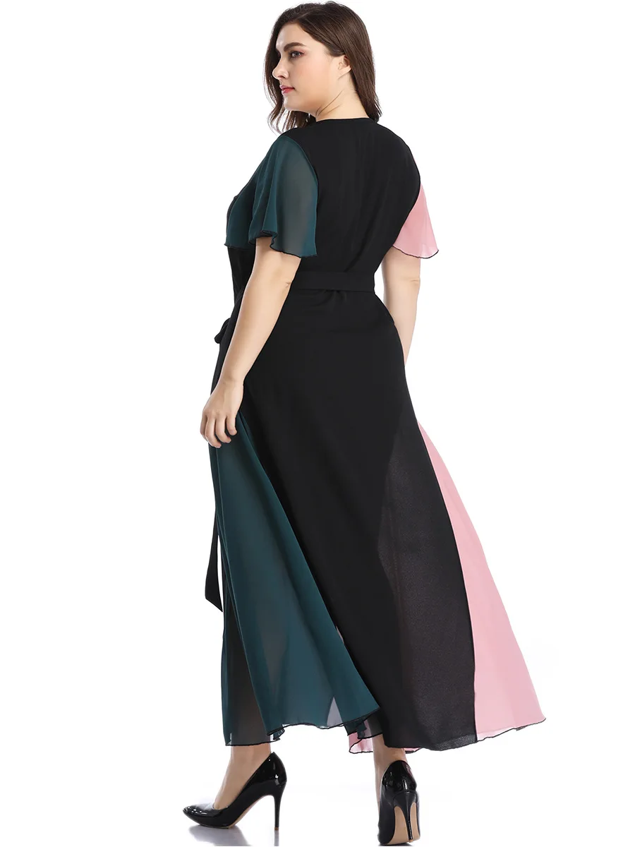 

patchwork sweet chiffon dress large size elegant women dress 4xl loose summer long maxi dress plus size a-line beach dress 5xl