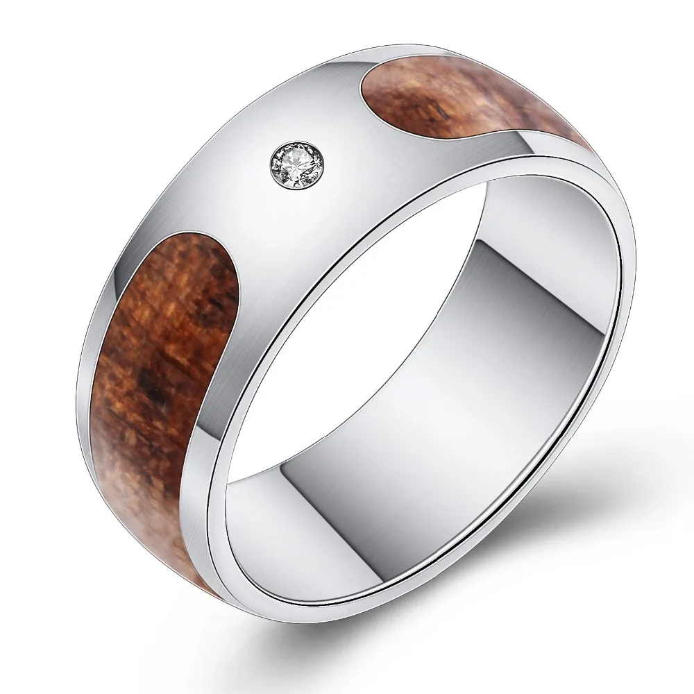 

316L Stainless Steel Ring Men's Wedding Ring Retro Wood Grain Design Party Gift
