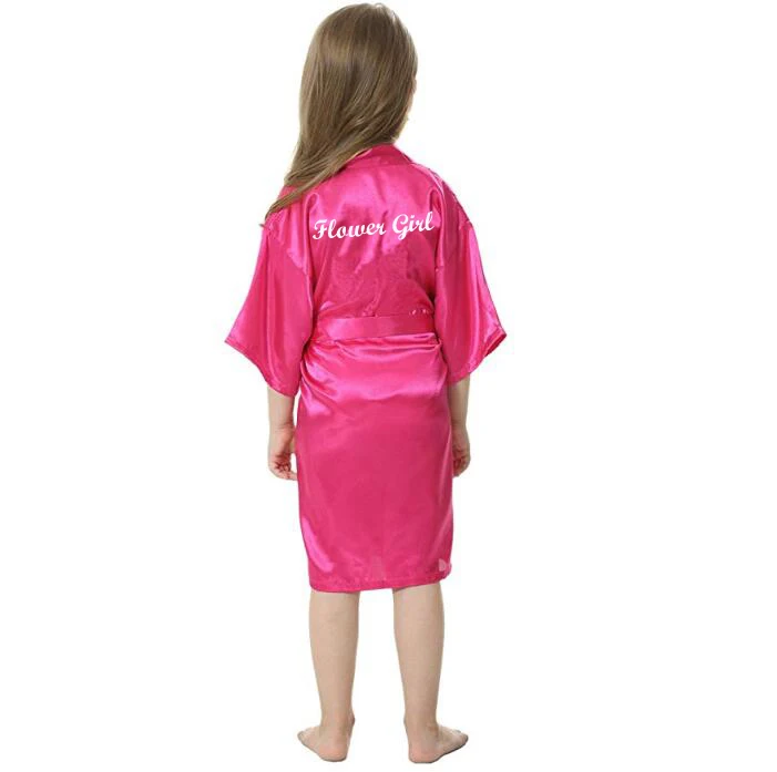 hot pink w flower C& Fung/детское атласное кимоно из вискозы, халат с цветком для девочек, ярко-розовый банный халат для свадьбы, дня рождения, платья для мамы и дочки - Цвет: hot pink w flower