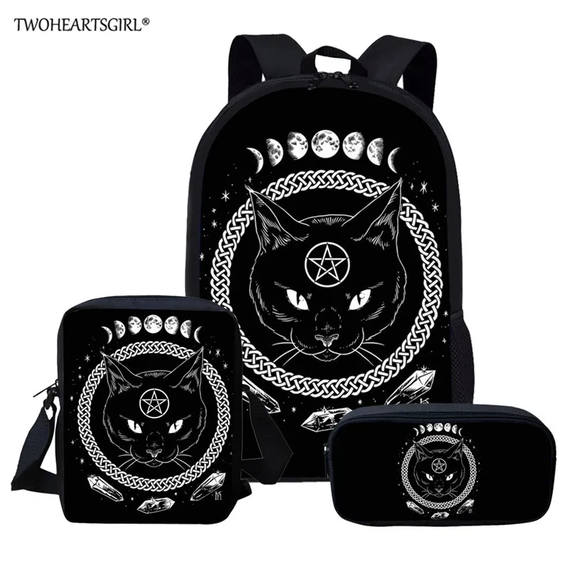 Школьные портфели twoheart sgirl с рисунком черного кота для детей школьные ранцы