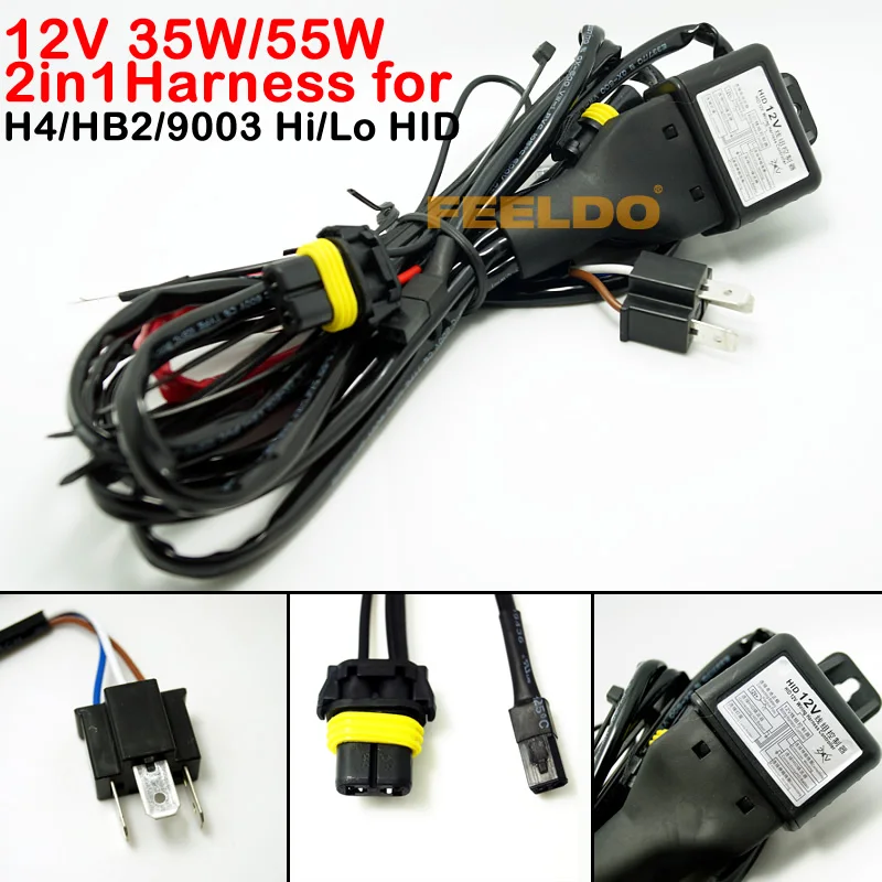 FEELDO 1 шт. 12 в 35 Вт/55 Вт 2в1 H4/HB2/9003 Hi/Lo Bi xenon релейный жгут для HID #4305|Проволока| |