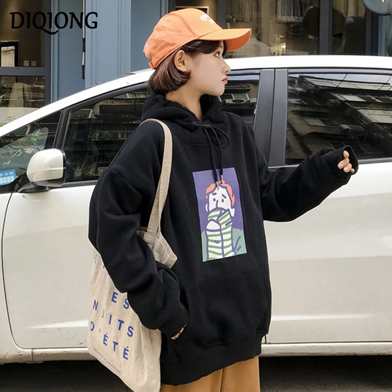 Diqiong женские толстовки с капюшоном зимние длинным рукавом модные героями