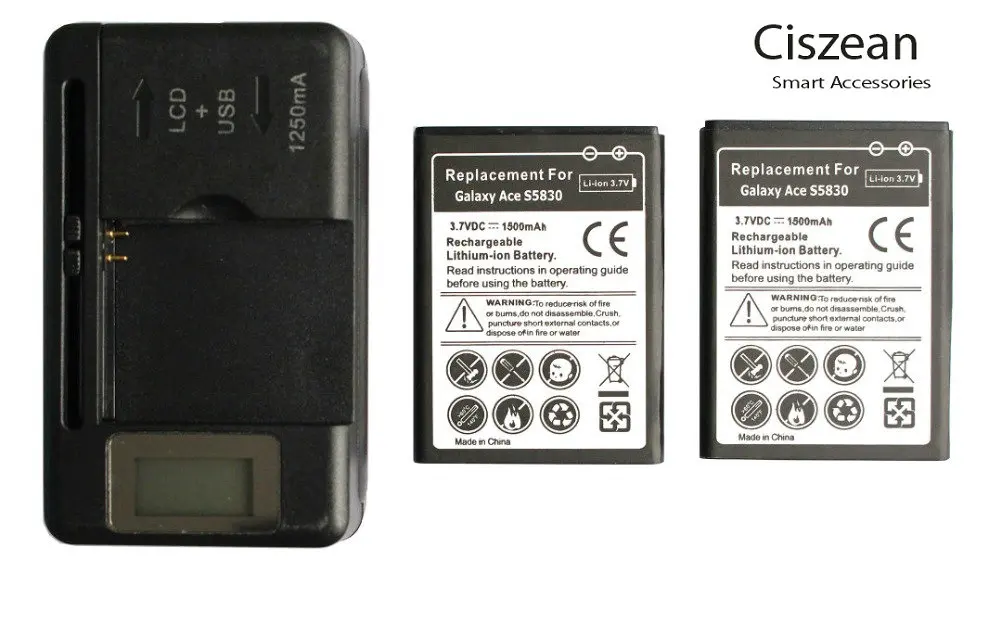 2x1500 mAh EB494358VU запасная батарея + зарядное устройство для Samsung Galaxy Ace S5830 S5660 S5670 S7510 i619