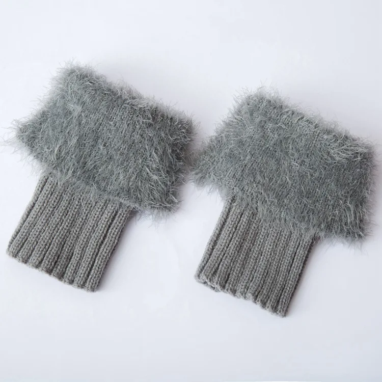 light grey Женские зимние короткие гетры, женские вязаные крючком гетры с меховой отделкой, вязаные гетры, носки с манжетами, Прямая поставка - Цвет: light grey