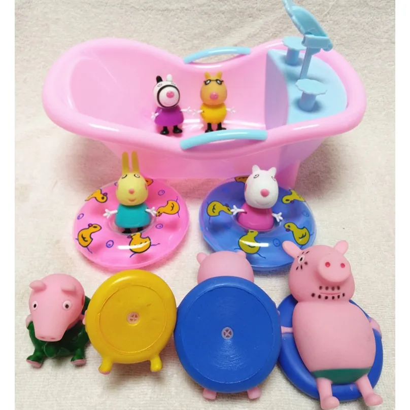 no box Peppa игрушки "Свинка" Джордж ванна для купания Семейный комплект папа игрушка для ванной играть воду детская игрушка высокое качество игрушки для детей подарок - Цвет: no box