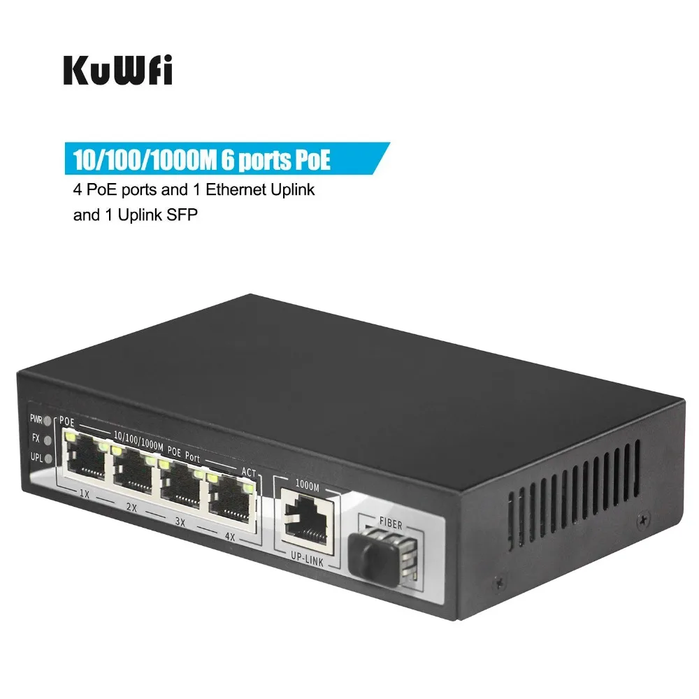 4 10/100 /1000 Мбит/с гигабитный PoE Порты 1 Gigabit Ethernet Uplink SFP Порт оптический коммутатор