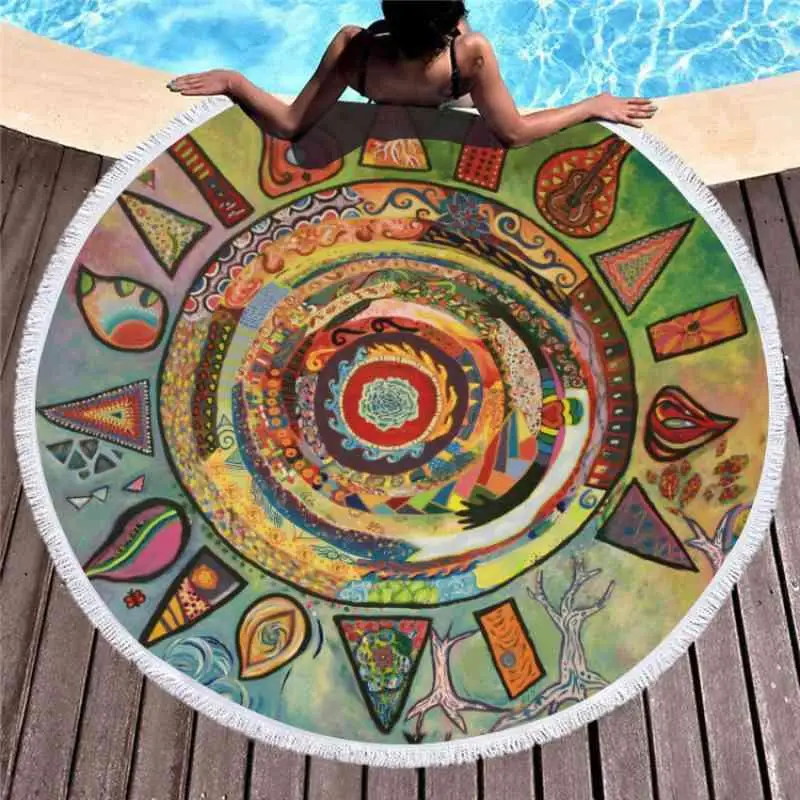 

Feather Beach Towel Round Tassel Microfiber Beach Towels For Living Room Home Decor Bath Towels Polyester Serviette De Plage