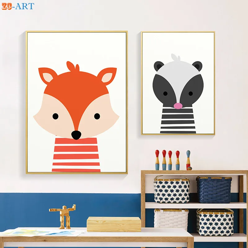 Фотообои с изображением лесных животных лисы оленя барсука детской стены