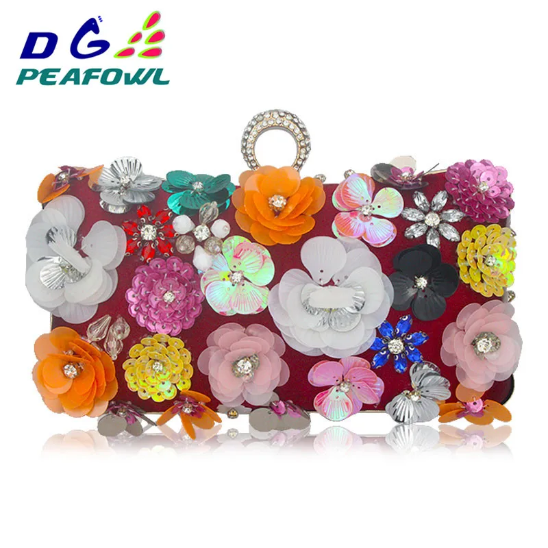 

Party Multicolor Floral Women Evening Bag Purses Bride Wedding Ring Crossbody Hard Box Handbag Chain Shoulder Female Clutch Bags