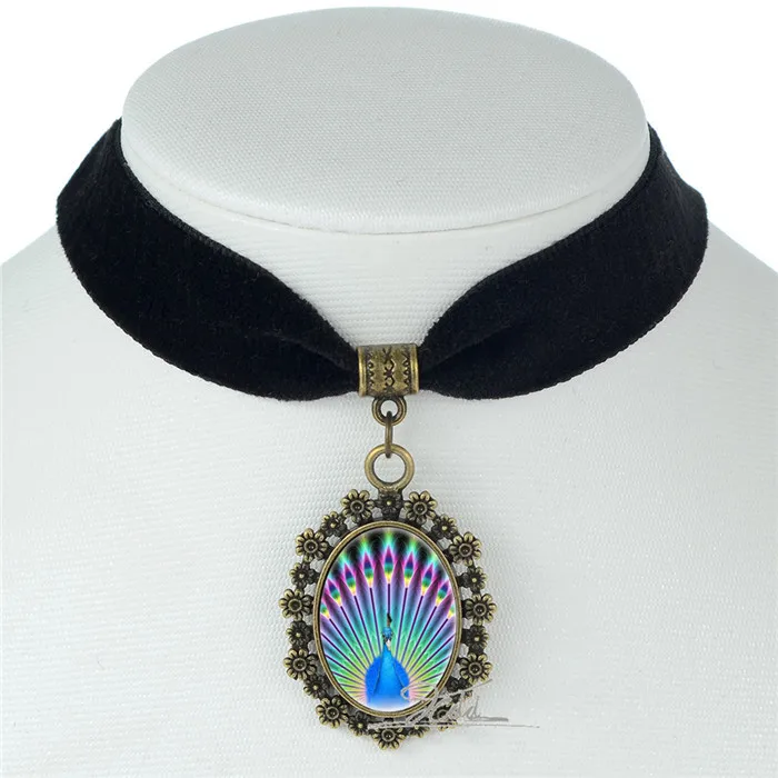 16 стилей винтажное ожерелье павлина черная бархатная лента колье Овальный