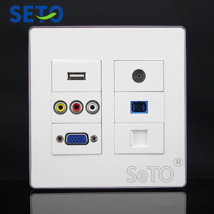 SeTo 120 тип ТВ+ RJ45 Cat5e сеть+ SC+ VGA+ USB+ RCA AV розетка панель настенная панель Keystone Лицевая панель