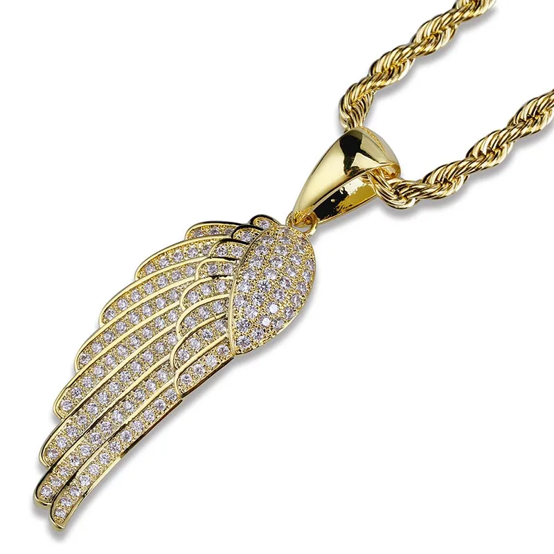 MissFox хип хоп Крылья Ангела мужские ожерелья Iced Out подарок на день Святого Валентина роскошный бренд Engel перо ожерелье s подвески
