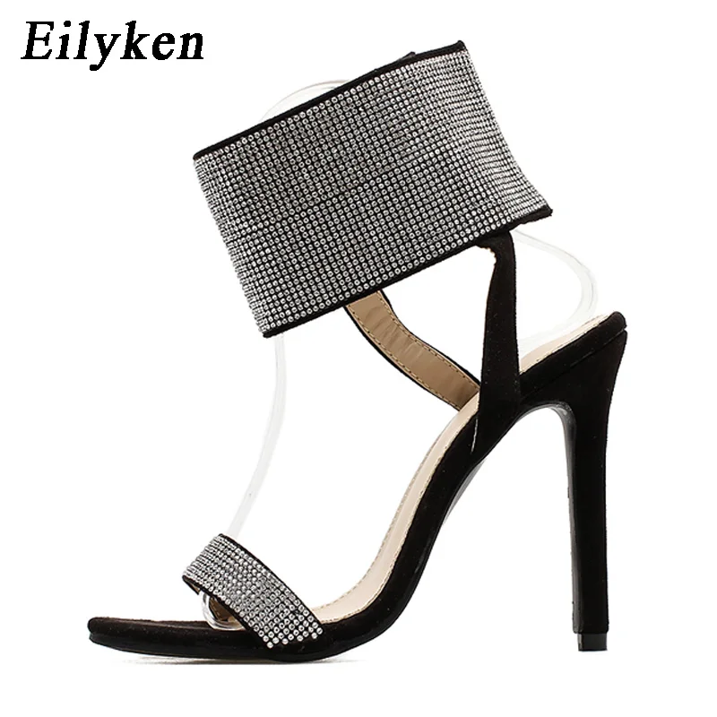 Eilyken/Новинка года; женские сандалии-гладиаторы; пикантные туфли-лодочки с ремешком на лодыжке и застежкой-липучкой, украшенные кристаллами; летние женские босоножки на тонком каблуке