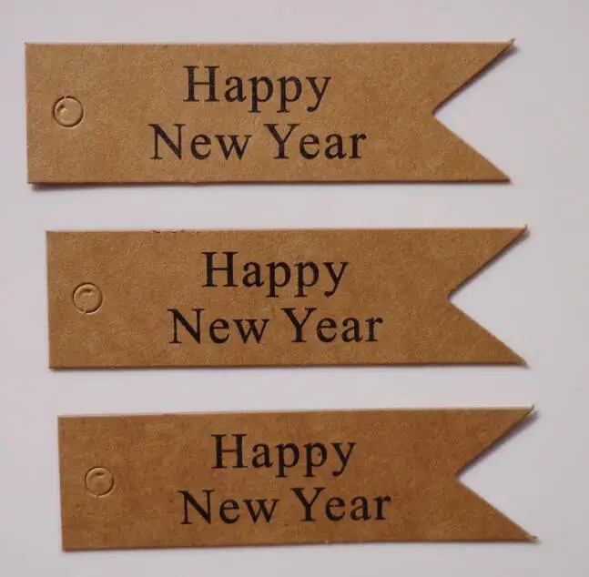 Happy New year 50 шт 2x7 см счастливый год Счастливого Рождества висячая бирка крафт-бумага со шнуром Подарочная бирка этикетка для продуктов подарка пометка посылка - Цвет: Happy New year