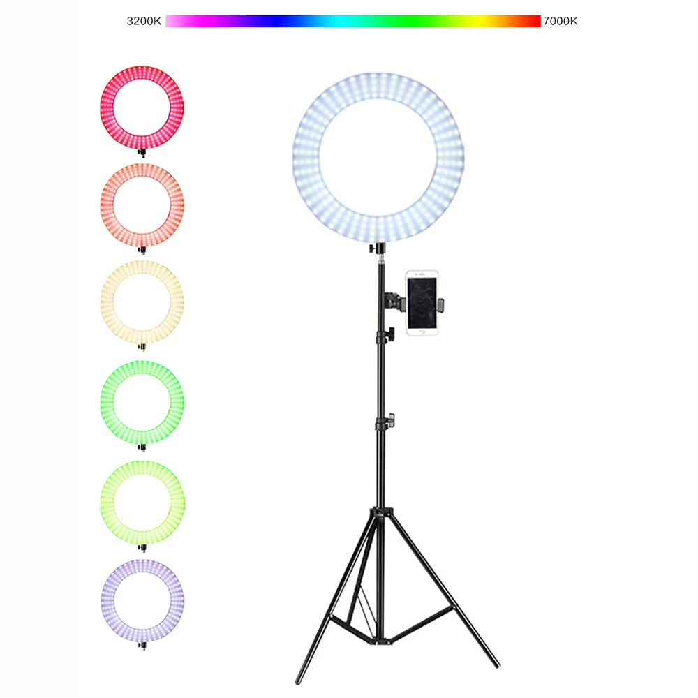 14 дюймов Dimmable светодиодный видео кольцо с фотографией свет штативами селфи палка