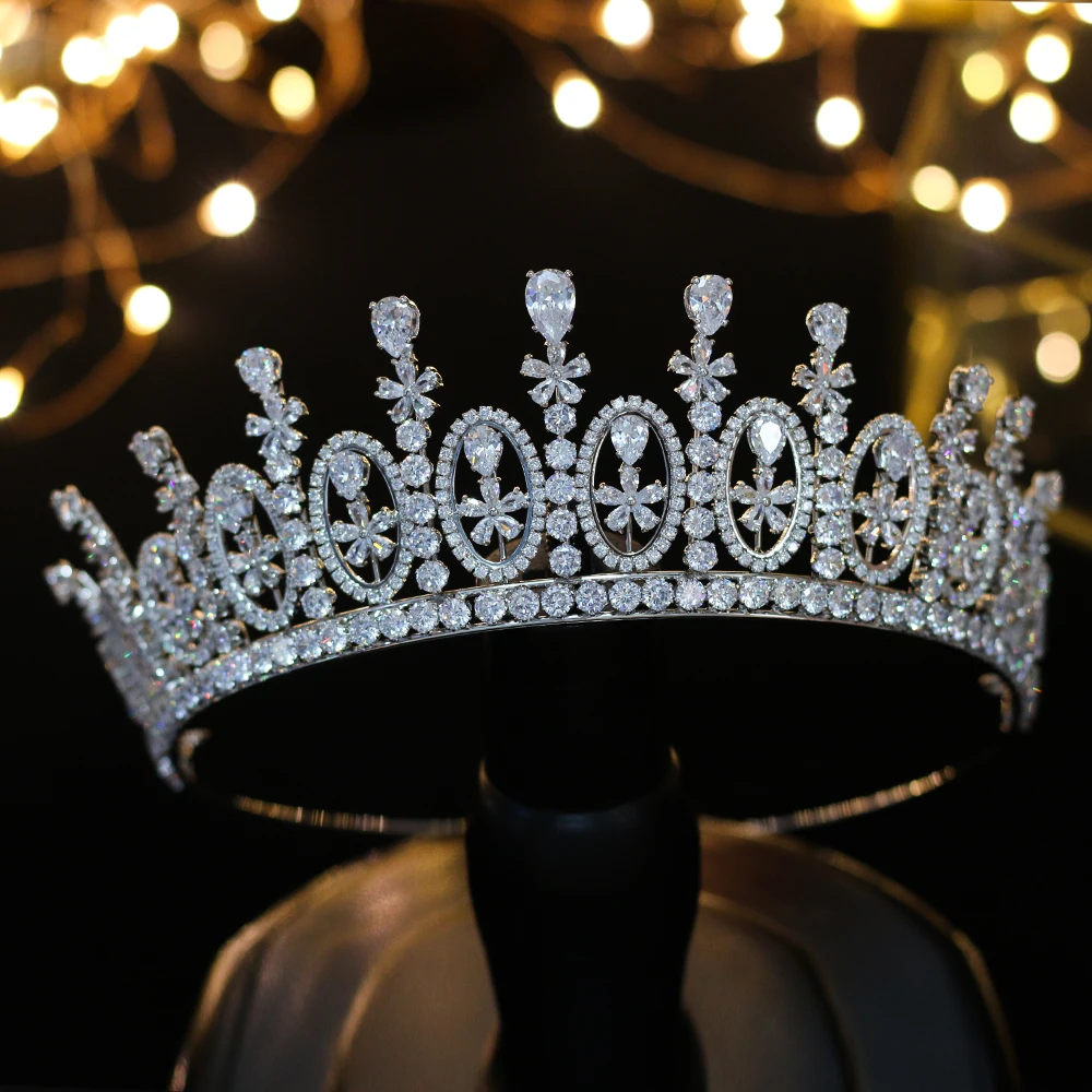 Cena de accesorios para el cabello, corona de circonio, palacio europeo de alta calidad con caja для подарков de joyeria, embalaje