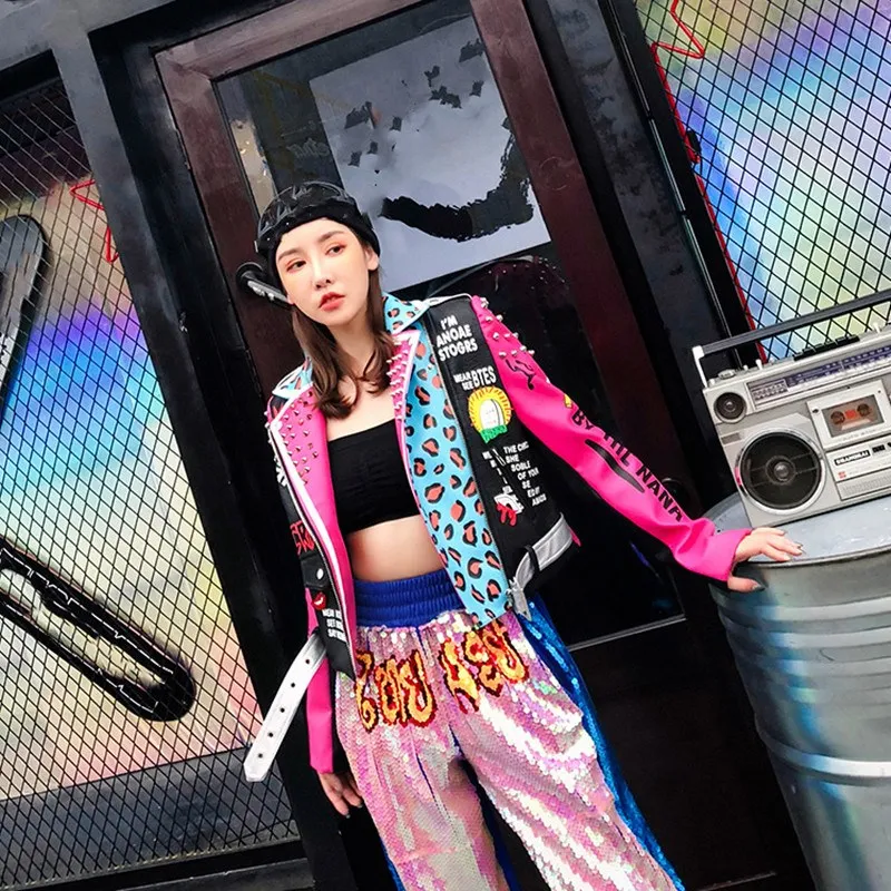 Женская розовая леопардовая куртка из искусственной кожи 2019 весенняя с