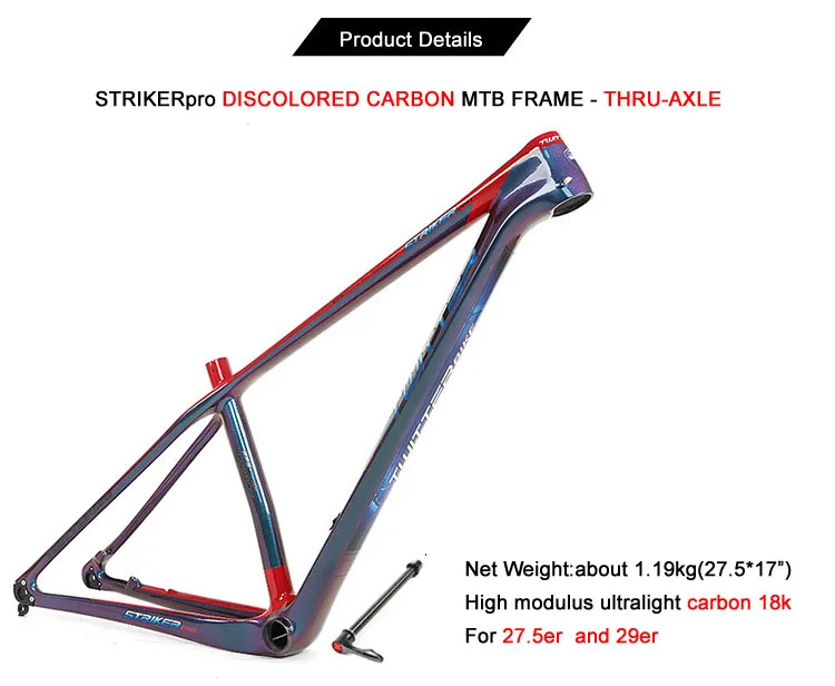 Twitter Strikerpro Discolored Thru-axle Mtb Carbon Frame Gravel Bike Carbon Mtb Frame 29er 27.5er Mountain Bicycle Frames