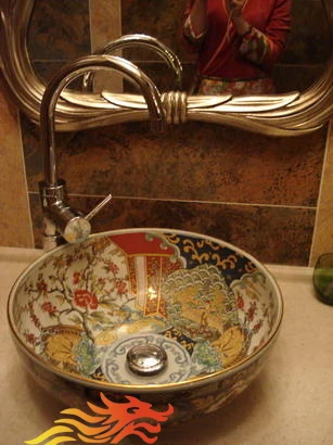 Jingdezhen Art Basin classic antique gold octagonal ceramic basin vanity washbasin |