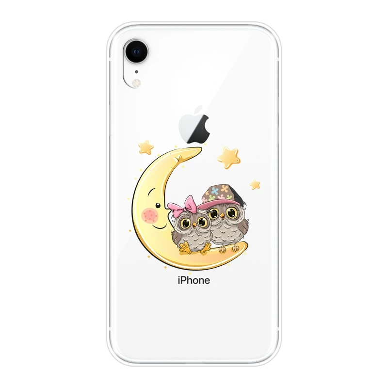 Чехол накладка для iPhone 6 S 7 8 X XR XS Max мягкий силиконовый милый чехол Plus с совой луной