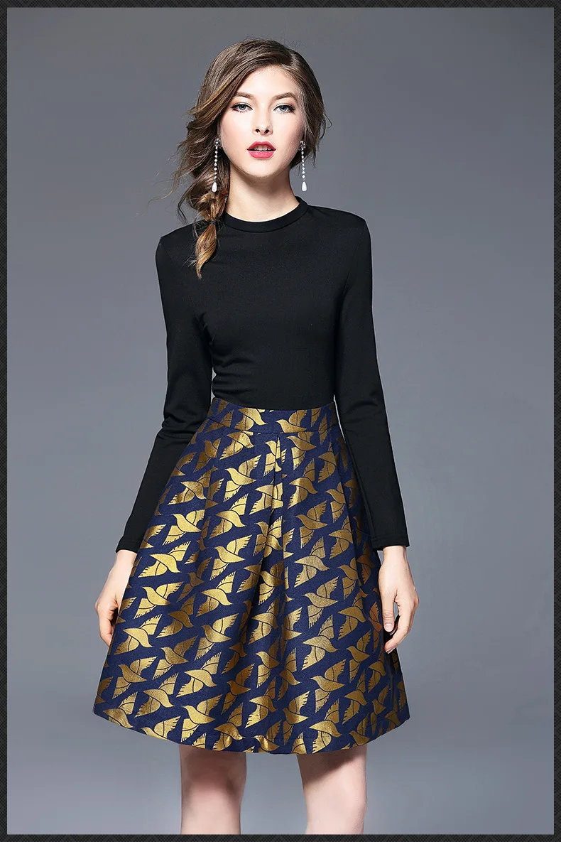 Новинка 2017 г. женские осеннее платье модный элегантный стильное с жаккардовым