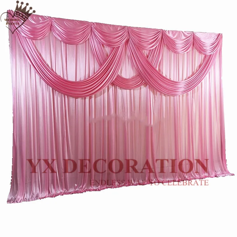 

10ft 20ft Wedding Backdrop Curtain With Swag Drape Valence Ice Silk Stage Background Photo Booth Event Party Decoration