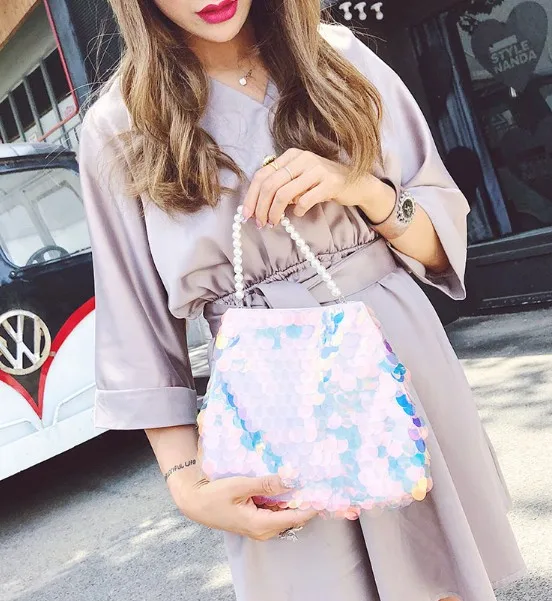 Универсальная жемчужная сумочка с пайетками в стиле рок панк женская сумка на