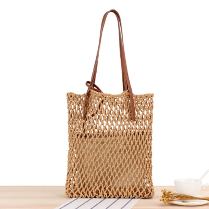 

Women's Mesh Bag Rope-woven with a buckle mesh Mesh Shoulder Bag beach holiday bags Fashionable Woven straw bag