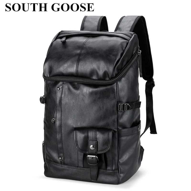 

SOUTH GOOSE Hot Multifunction Fashion Men Backpack Large Capacity PU Leather Backpack School Bag Portable Waterproof Travel Bag