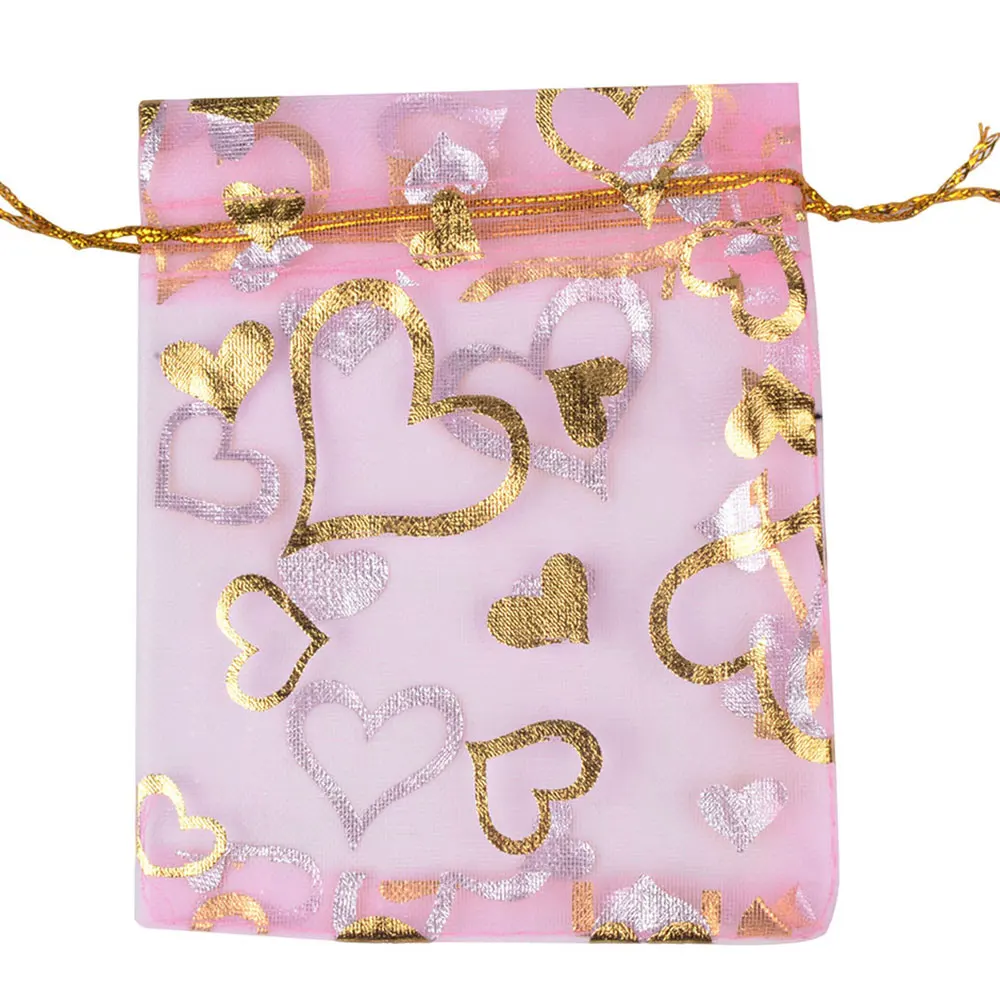 pink LFPU 50 шт. 9x12 см сумки из органзы, ювелирные изделия, свадебные сувениры, вечерние, с рисунком, для упаковки, дисплея, подарочные пакеты - Цвет: pink