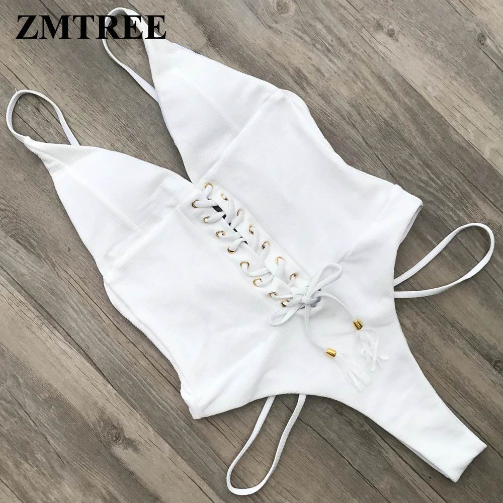 ZMTREE 2018 боди белый купальник стринги Цельный женский купальный костюм пляжная