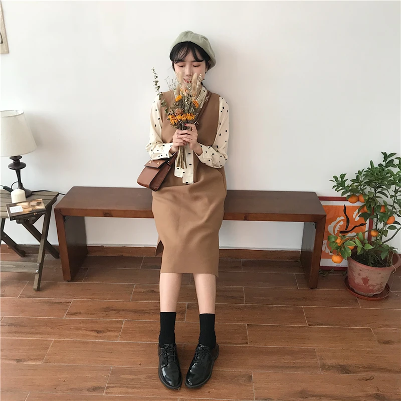 2019 женские повседневные платья Ulzzang японский каваи леди квадратный воротник